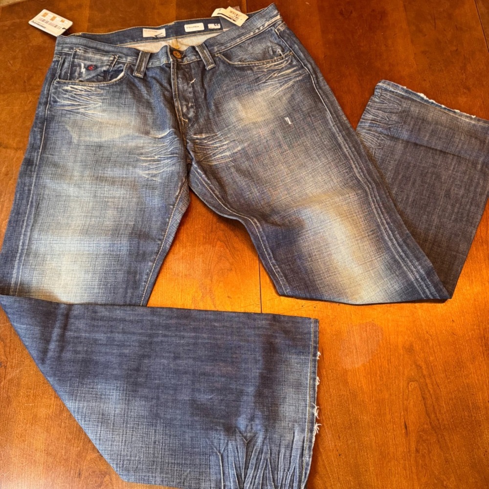 Stevenson Energie Jeans Mens 38 Blue Straight‎ Leg Whiskered Faded Denim Italy